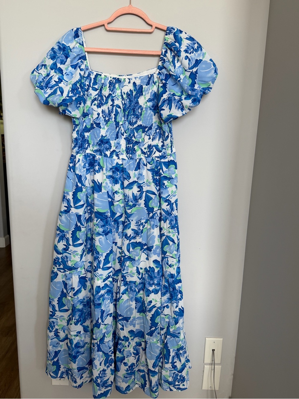 Blue Floral Maxi Dress with Puff Sleeves